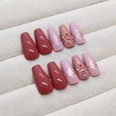 VIBEFICANT GLAZE Maude Medium Coffin Heart Rhinestone & Heart Design  Press on Nails